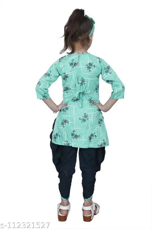 Rama green designer checked Patiala suit for girls, 3-4 years - Hariyal Creation cotton silk anarkali, festive party wear