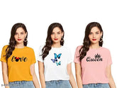 Stylish traditional printed cotton t-shirt pack for women & girls (3 pcs), Indian origin, featuring short sleeves & variety of sizes