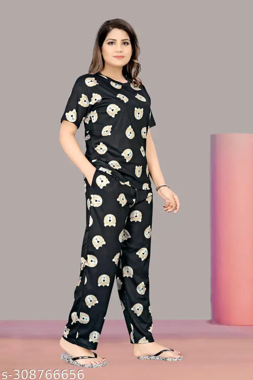 Premium quality printed pyjama set for women, featuring top & shorts in polycotton fabric. Loose fit for ultimate comfort during sleep. Made in India