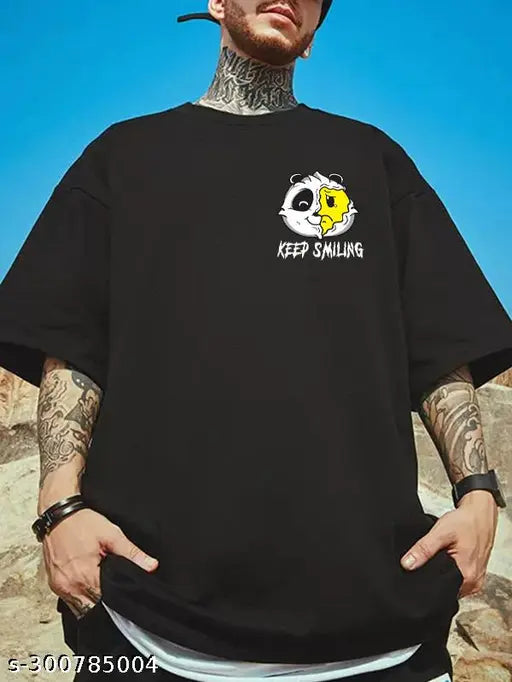 Black cotton oversized Benny Brooks panda print men's t-shirt, ideal for all-day wear and activities