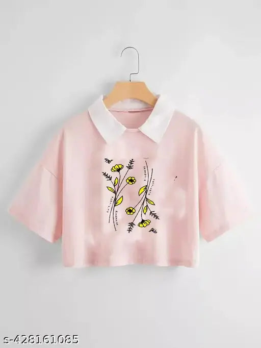 Trendy cotton blend women's short-sleeved t-shirt with printed net design, size S (36in bust, 16in length), made in India