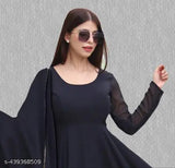 Casual wear women's black georgette gown dupatta set with long sleeves, high quality full-stitching from India