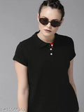 Women's cotton blend polo collar solid t-shirt, short sleeves, S to XL sizes