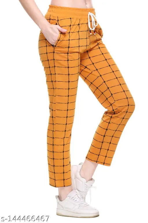 Cotton blend checked track pants by SL Madhok, women's gymwear for night and sleep, size 28