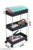Black plastic vegetable kitchen trolley with three shelves, ideal for organizing produce in the home