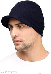 Striped cotton skull cap with short visor, breathable and expandable, Indian origin fashion accessory