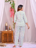 Floral printed cotton night suit, comfortable daily wear with three-quarter sleeves, made in India
