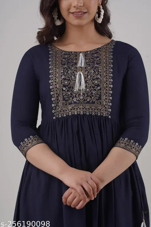 Indian Rayon Solid printed Kurti, three-quarter sleeves, vibrant festival-ready design