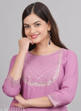 Sequin rayon kurti set for women, solid-colored with three-quarter sleeves and matching bottomwear