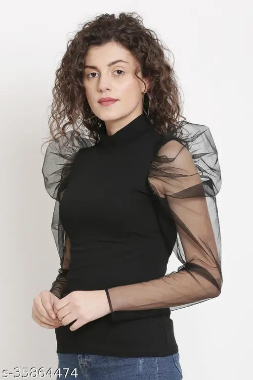 Lycra long-sleeved solid top for women, size S (34in bust, 24in length), made in India