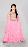 Kids ruffle lahenga choli set, satin top with net lehenga and dupatta, semi-stitched for party/wedding wear, sizes 1-16 years