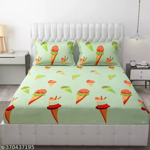Green DWORTH Premium Cotton Elastic Fitted Bedsheets 250 TC, double bed size 78x72+10, 2 pillow covers included for 78x72 inch mattress