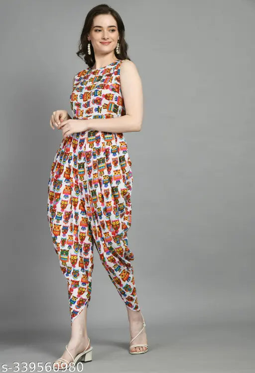 White crepe owl jumpsuit for girls and women, checked pattern, long sleeves, versatile style