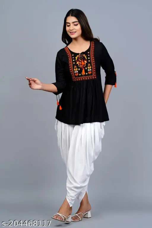 Rayon embroidered top, TOP&DHOTI for Indian traditional wear, featuring three-quarter sleeves and various sizes from S to XXXL