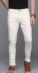Cotton blend plain white jeans, size options for men from 28 to 36 inches