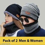 Gray & Navy Blue woolen beanie, 2PC10, hand-washable casual wear from Miss8teen