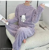 Purple wool nightsuit, thickened plush Pochacco Anime design, Malik Fashio women's sleepwear for cool winter nights