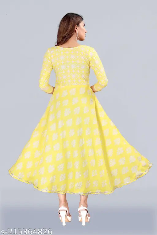 Double silver print flared Magic Slub Cotton round neck kurti, three-quarter sleeves, India-made winter fashion