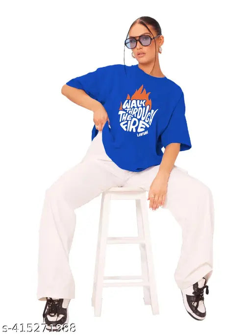 Cotton blend oversized round neck t-shirt, half sleeve for plus size women, printed net design, India origin