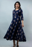 Rayon three-quarter sleeve printed Gowan dress, fashionable Indian women's garment with quarter-length sleeves and printed combo pattern, available in multiple sizes (M-XXXL)