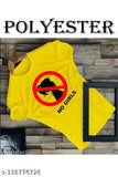 YYELLOW No Girls printed net polyester short sleeve top, vibrant color on model
