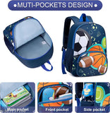 Polyester blue volleyball-patterned school backpack, ideal for students from Class 1 to 8, spacious with multiple pockets and compartments