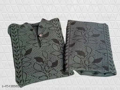 Winter Wool Kurti with Plazzo for Women/Girl, featuring three-quarter sleeves and printed net pattern. Single size available (M, L, XL), made in India