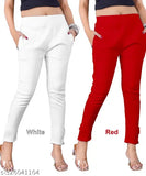 White cotton stretch trousers with red accent, available in sizes S-XXL