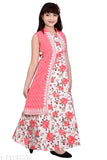 Gajari flower printed cotton ethnic gown for girls (single), vibrant digital floral design in fine quality cotton blend