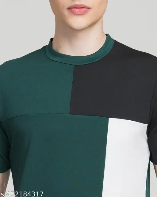 Multicolor striped round neck polyester T-shirt, trendy and comfortable for men, made in India