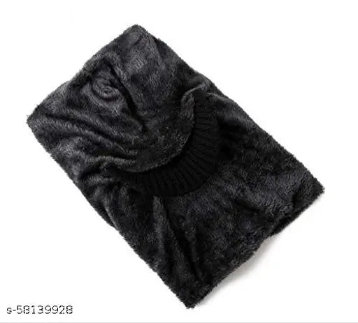 Black woolen cap with neck muffler pack of 1 - Cozy acrylic beanie hat for men and women, perfect for fall and winter in India
