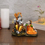 Multicolor Polyresin Lord Krishna Idol, intricately handcrafted Indian God figure, measures 12.5 cm (L) x 15 cm (H) x 11.5 cm (B), suitable for worship and home decor