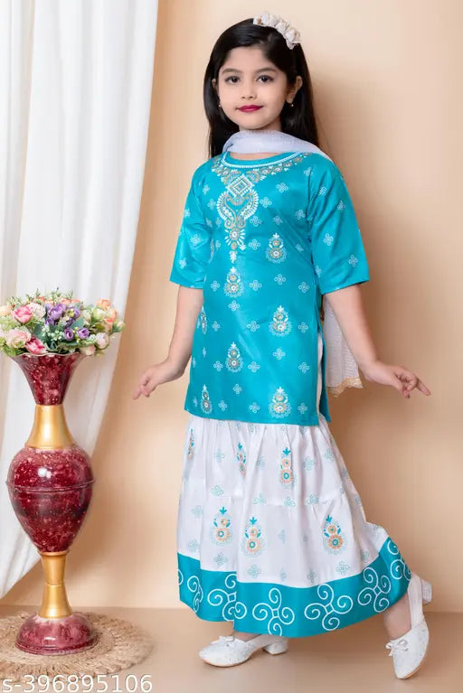 New festival fashion kurta skirt set with dupatta for girls, rayon fabric, printed design, casual or formal wear
