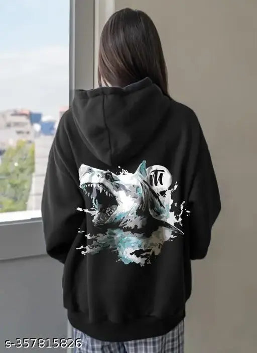 Black oversize hoodie with long sleeves and printed pattern, cotton fabric, size N