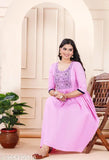 Rayon three-quarter sleeve Anarkali dress, solid color for festive Indian party wear