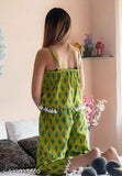 Rayon printed classy night suit for women, short-sleeved shirt and pyjama set in vibrant pattern, India-made fashion sleepwear