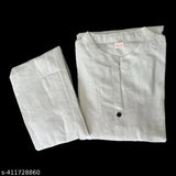 Jasmine White cotton kurta-palazzo coord set, featuring short sleeves and solid design, showcasing intricate Kaatha embroidery. Made in India