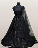 Indian net Lehenga Choli with heavy sequence work and lace dupatta, embellished semi-stitched design