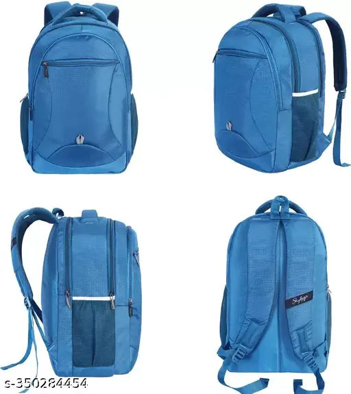 Black polyester unisex laptop backpack with rain cover, ideal for school or travel, features comfortable ventilated padding, luggage strap, and hidden anti-theft pocket