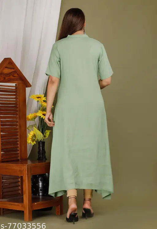 Embroidered rayon short-sleeve kurti, Indian-inspired fashion