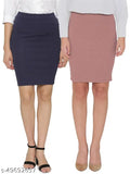 NavyBlue Salmon versatile pencil skirts, high-waisted with back slit, pack of 2 - Polyester Lycra stretch for versatile outfits, perfect for dates, parties or office wear