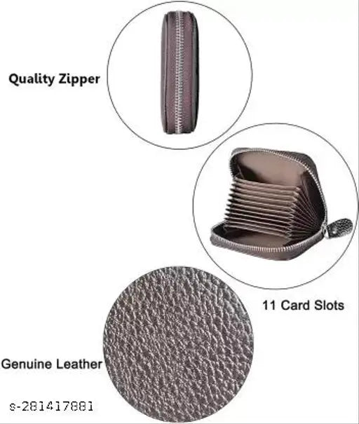 Genuine leather, RFID blocking 5-compartment card organizer, brown (1055p) for men and women - premium textured design, ideal size for everyday use