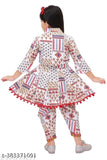 Classy cotton-linen girl's set, three-quarter sleeves, printed top and bottom, Indian Rajasthani design for babies (0-10 years)