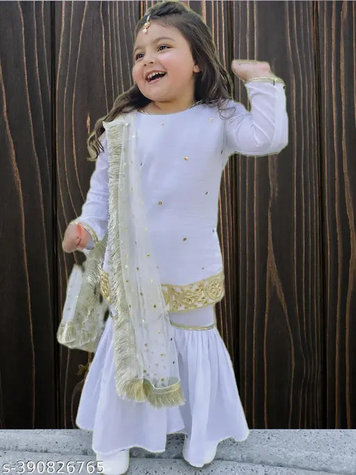 Rayon self-design sharara kurta sets with dupatta, long sleeves, vibrant Indian kids' fashion