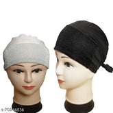 Black and white glitter cotton canvas Shimmer Cap Hijab, pack of 2 - Indian Muslim inner cap for head wrap