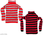 Wool striped full sleeve high neck skivvy set for winter, pack of 2 - stylish and warm woolen outfits for girls aged 9-12 years (India)