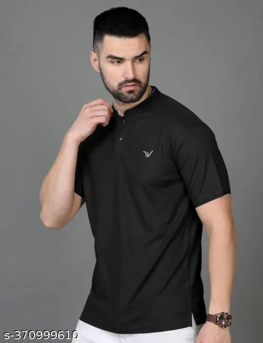Polycotton printed sports t-shirt, short sleeves, M-XXXL, Chinese collar, Indian origin
