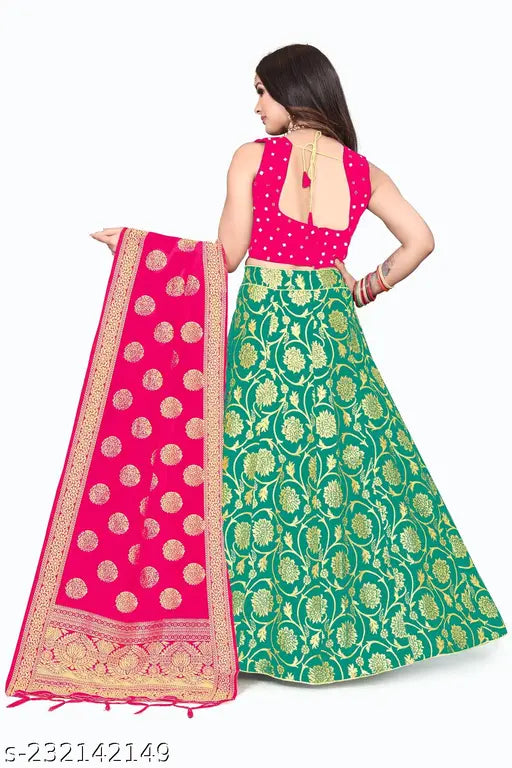 Soft silk traditional wear girls lehenga choli set with dupatta, heavy Banarasi Jacquard Silk, semi-stitched and full stitched blouse, suitable for ages 8-15 years