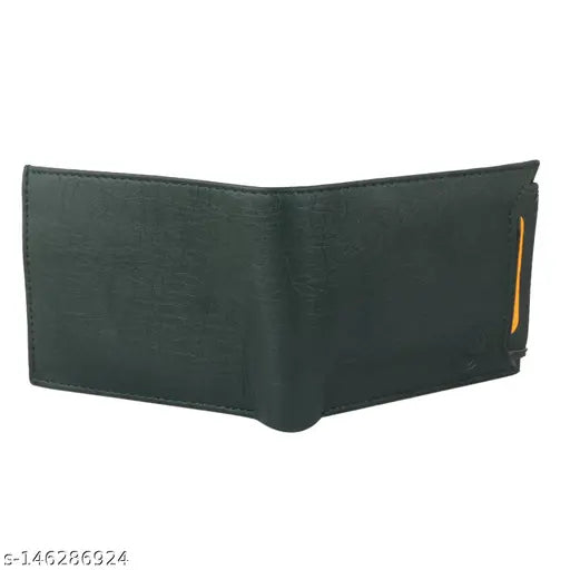 Solid faux leather bi-fold wallet, ideal for men's daily use. Two compartments, free size (11x9cm), perfect gift for friends or family