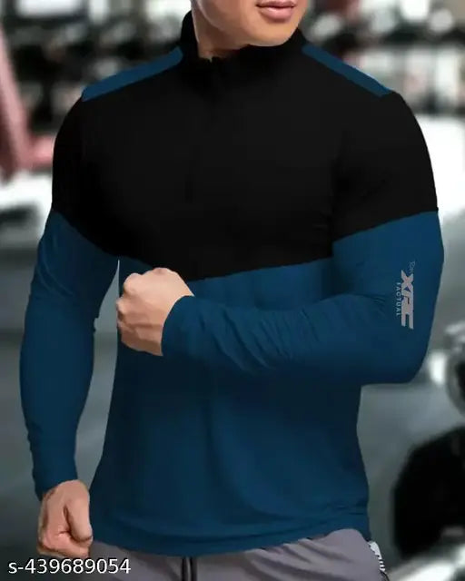 Factual men's colourblocked polycotton full sleeve dryfit t-shirt, solid design, regular fit - perfect for casual style & performance